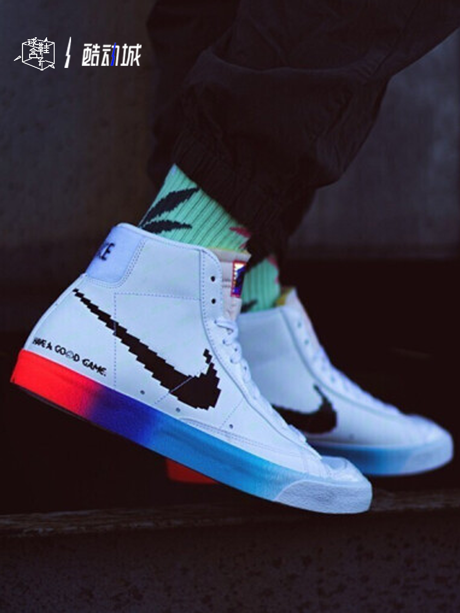 Nike Blazer Mid开拓者电玩像素女子复古休闲板鞋 DC3281-101-图0