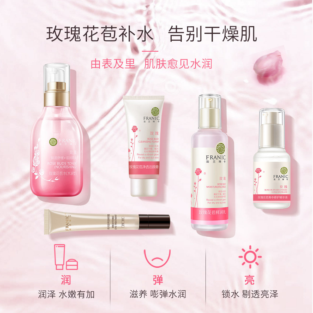 法兰琳卡玫瑰补水护肤套装水乳油皮 法兰琳卡面部护理套装