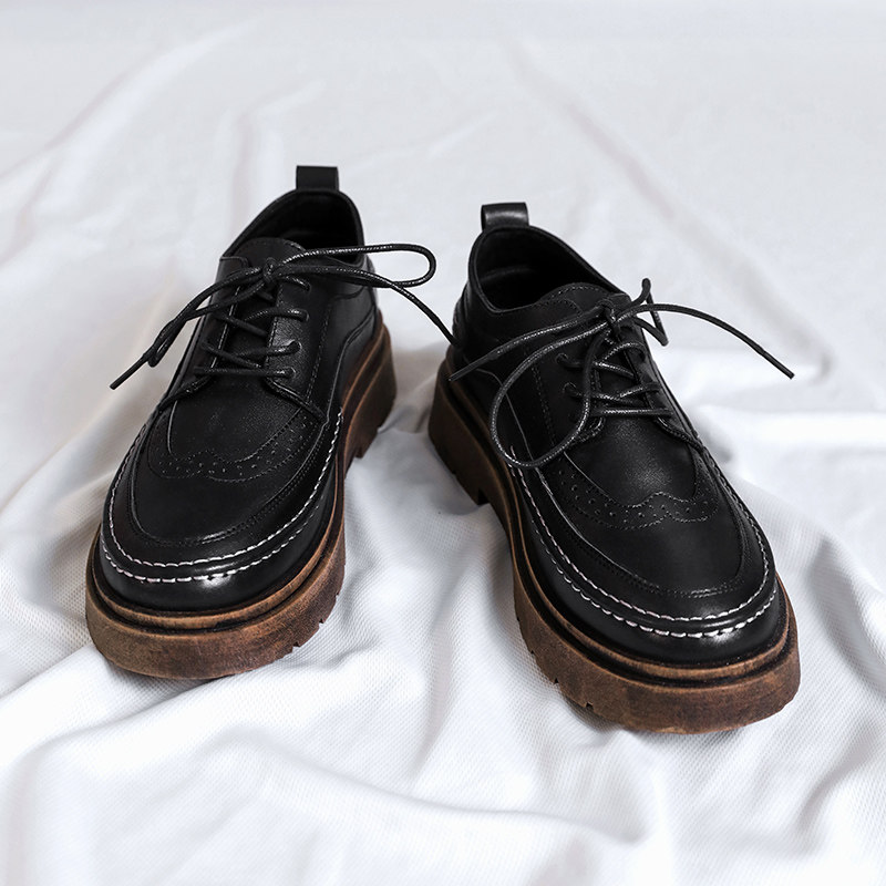 男鞋冬季商务正装英伦布洛克黑色休闲皮鞋男新郎结婚增高工作潮鞋,淘宝优惠券,粉丝福利购,淘宝优惠卷