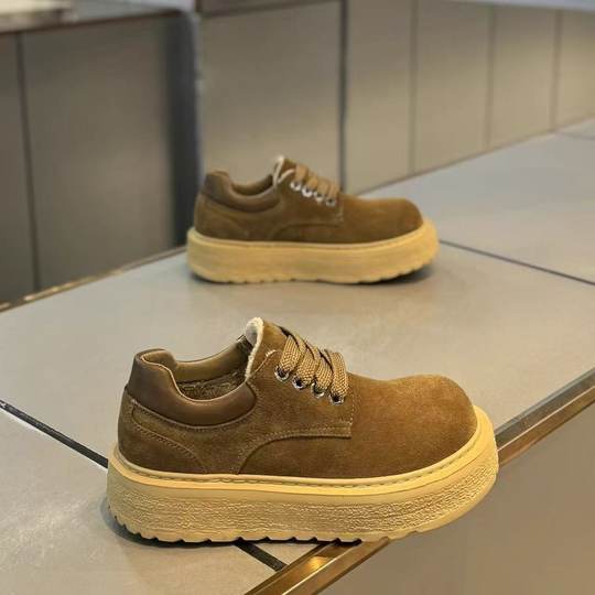 男鞋秋冬英伦风复古男士翻毛皮鞋防水防滑运动厚底增高大头德比鞋