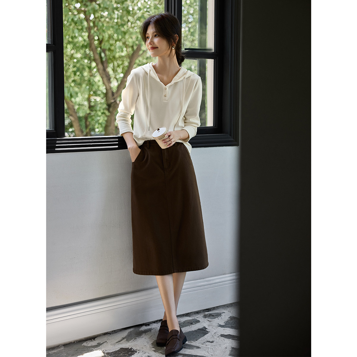 XWI欣未抽绳连帽百搭T恤女2025春季新款今年流行正肩显瘦外穿上衣,淘宝优惠券,粉丝福利购,淘宝优惠卷