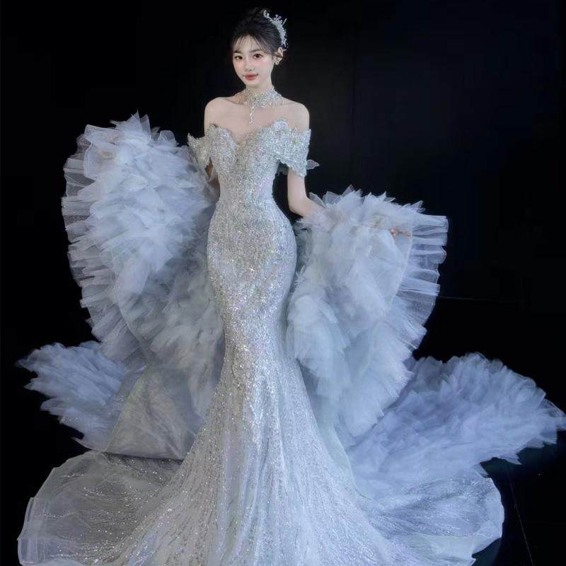 韩式重工超仙可拆卸迎宾订婚宴会出门纱修身结婚婚纱礼服敬酒服,淘宝优惠券,粉丝福利购,淘宝优惠卷