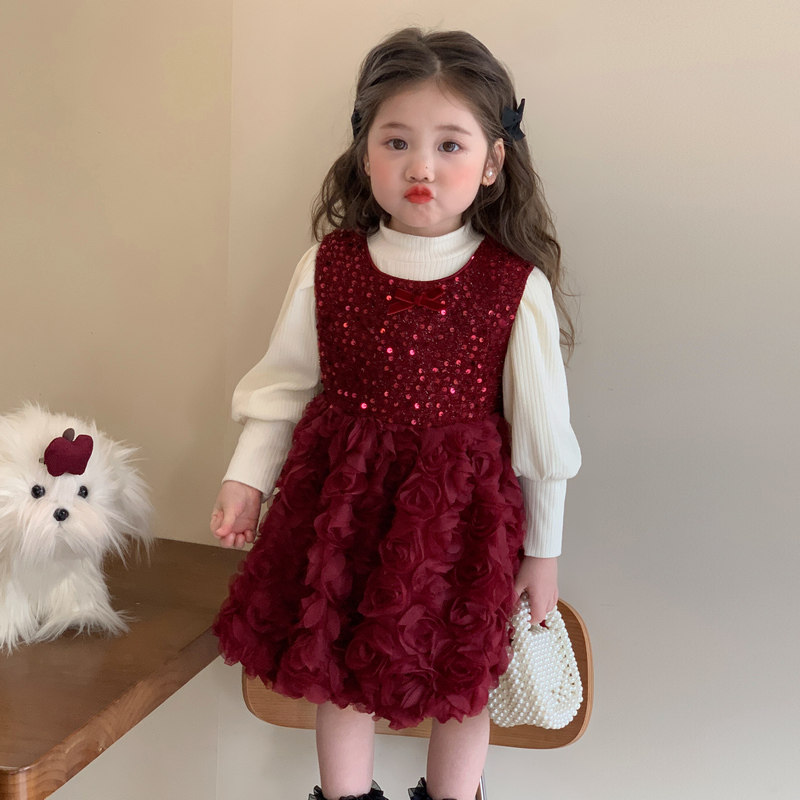 女童玫瑰连衣裙秋冬装女宝宝红色公主裙子冬季儿童新年过年拜年服,淘宝优惠券,粉丝福利购,淘宝优惠卷