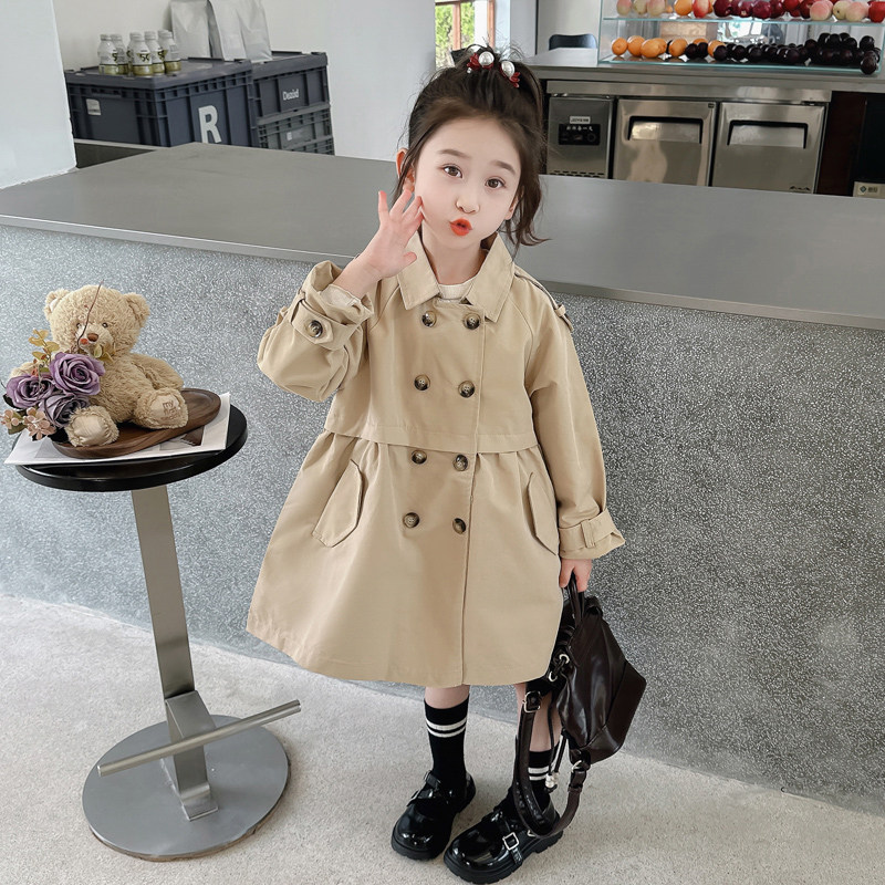 女童风衣外套春装2025新款洋气双排英伦中长款儿童春秋款春季大衣,淘宝优惠券,粉丝福利购,淘宝优惠卷
