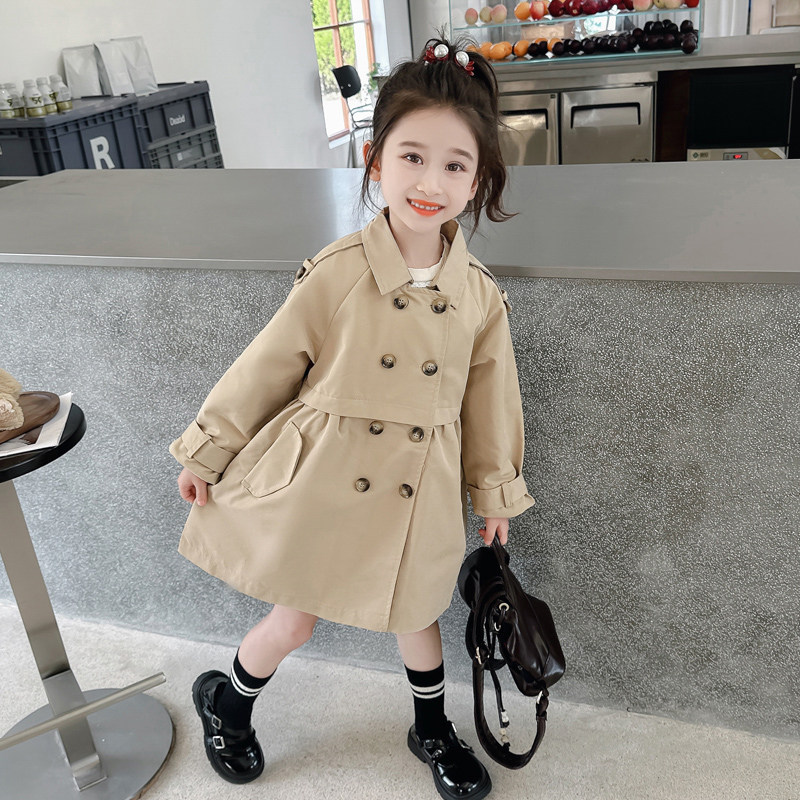 女童风衣外套春装2025新款洋气双排英伦中长款儿童春秋款春季大衣,淘宝优惠券,粉丝福利购,淘宝优惠卷