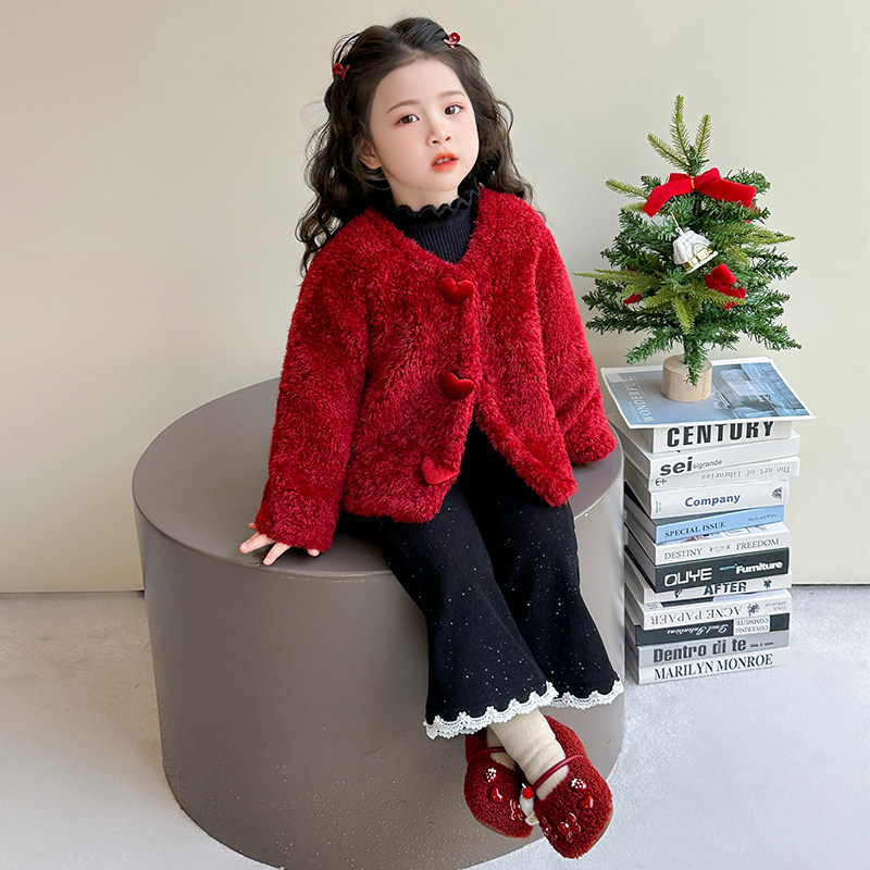 女童夹棉套装冬季2025新款洋气儿童毛毛衣外套时尚女宝宝冬装衣服,淘宝优惠券,粉丝福利购,淘宝优惠卷