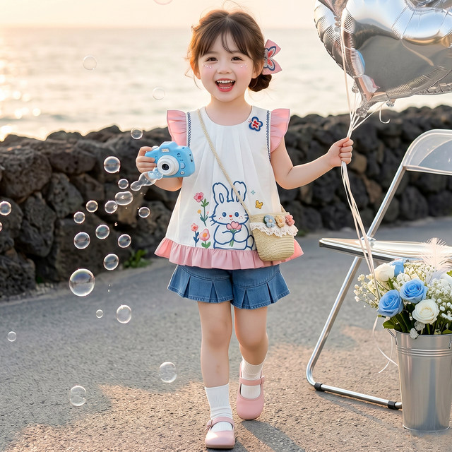 ເດັກ ຍິງ Summer Rabbit ຕໍາ ຫຼວດ ຫວານ ຊຸດ ເສ ອ ແຂນ ບິນ ນ້ອຍ