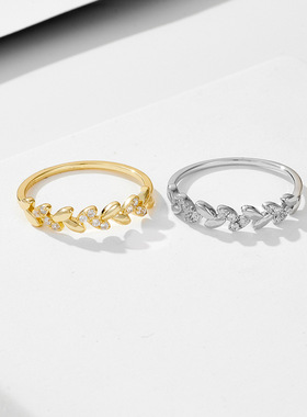 欧美ins轻奢小众设计镶钻麦穗纯银戒指冷淡风高级感百搭指环手饰