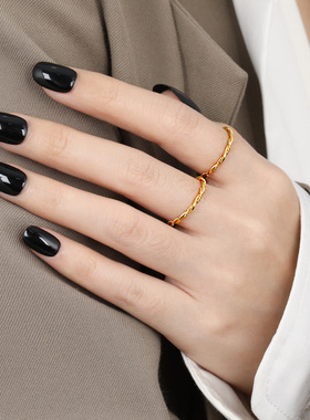 ins清新简约小众双线麻花戒指女时尚个性高级叠戴指环