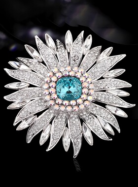 蓝彩漫花胸针高档女欧美水晶太阳花别针轻奢设计感胸花配饰品