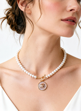 原创小众淡水巴洛克珍珠女项链太阳神轻奢法式锁骨链颈链