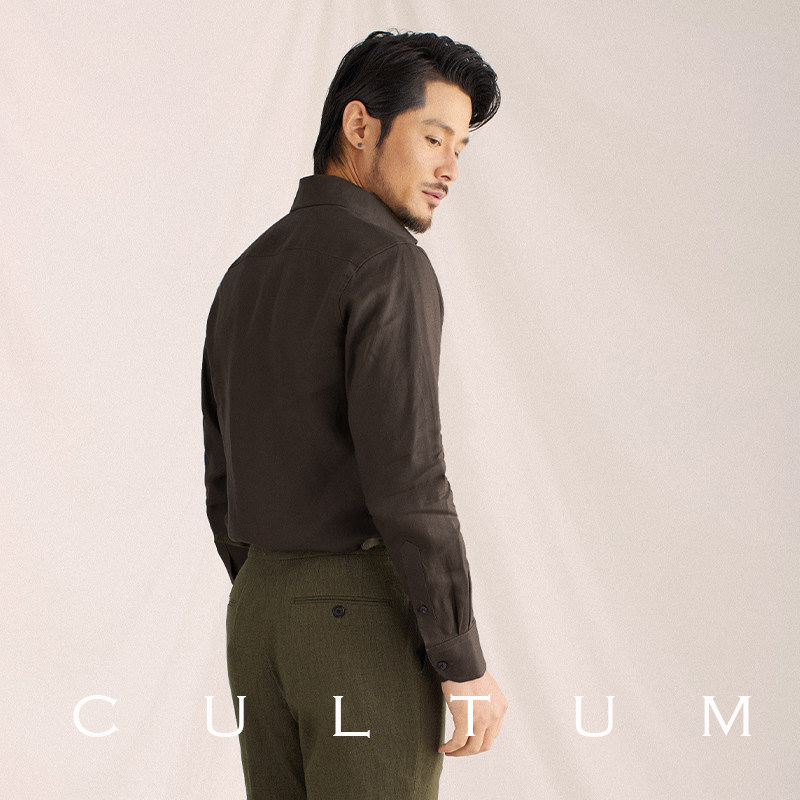 CULTUM100%法国亚麻一片领衬衫男内搭长袖商务休闲纯色衬衣上衣,淘宝优惠券,粉丝福利购,淘宝优惠卷