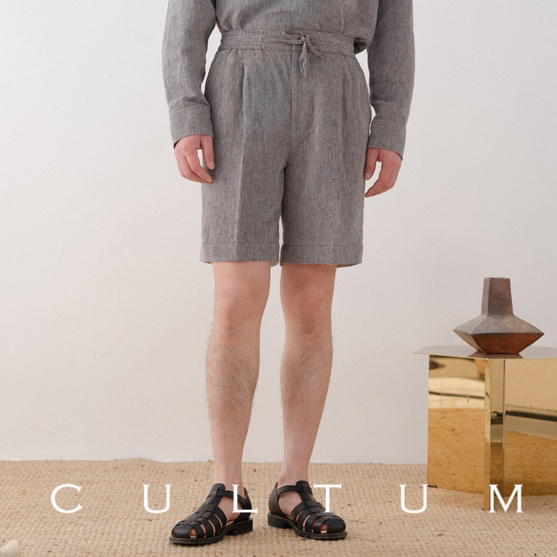 【100%透气亚麻】 CULTUM松弛慵懒松紧抽绳宽松直筒短裤男五分裤,淘宝优惠券,粉丝福利购,淘宝优惠卷