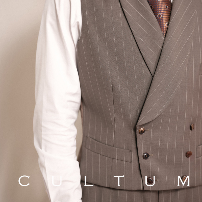 【澳洲羊毛】CULTUM复古银行家竖条纹青果领双排扣婚礼西服马甲男,淘宝优惠券,粉丝福利购,淘宝优惠卷