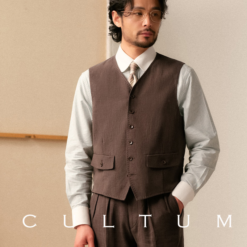 【柔软轻薄】CULTUM苎麻天丝双口袋古典西装马甲男士休闲西服马夹,淘宝优惠券,粉丝福利购,淘宝优惠卷