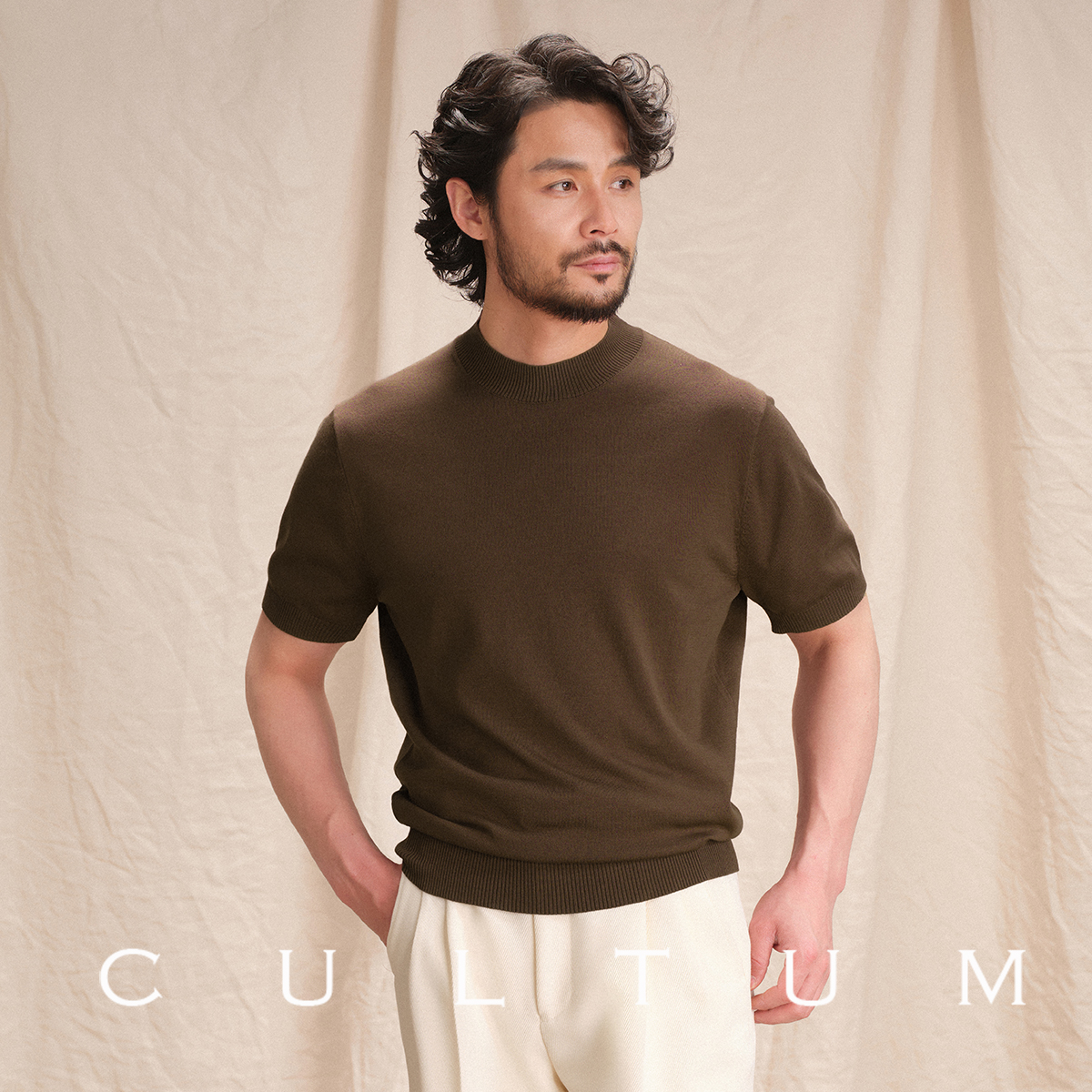 【桑蚕丝长绒棉】CULTUM轻薄透气休闲针织衫百搭圆领短袖男T恤 - 图2