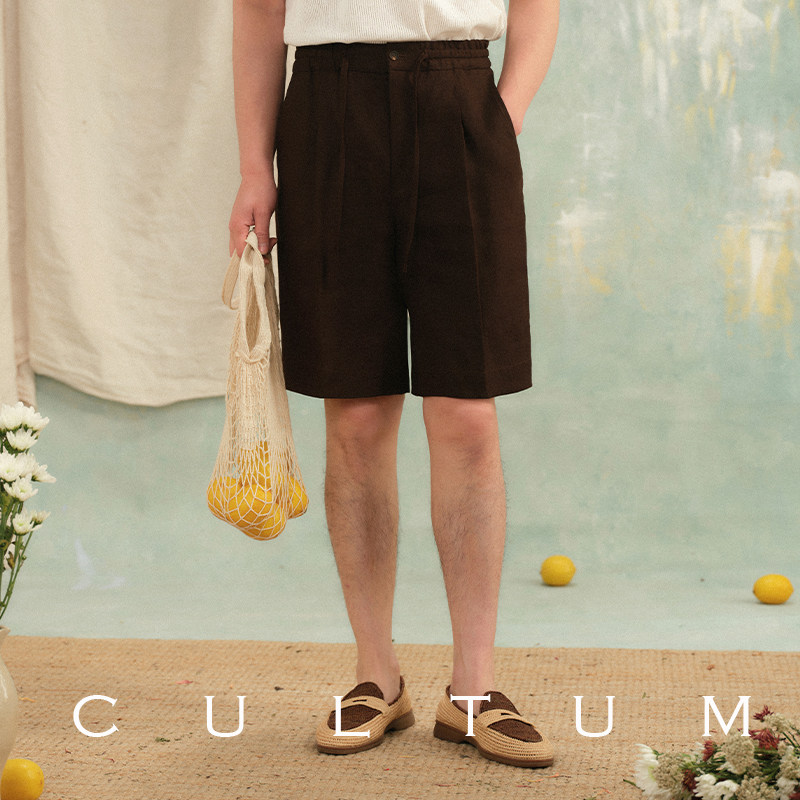 【100%法国亚麻】CULTUM慵懒度假风松紧腰抽绳单褶短裤五分裤男,淘宝优惠券,粉丝福利购,淘宝优惠卷