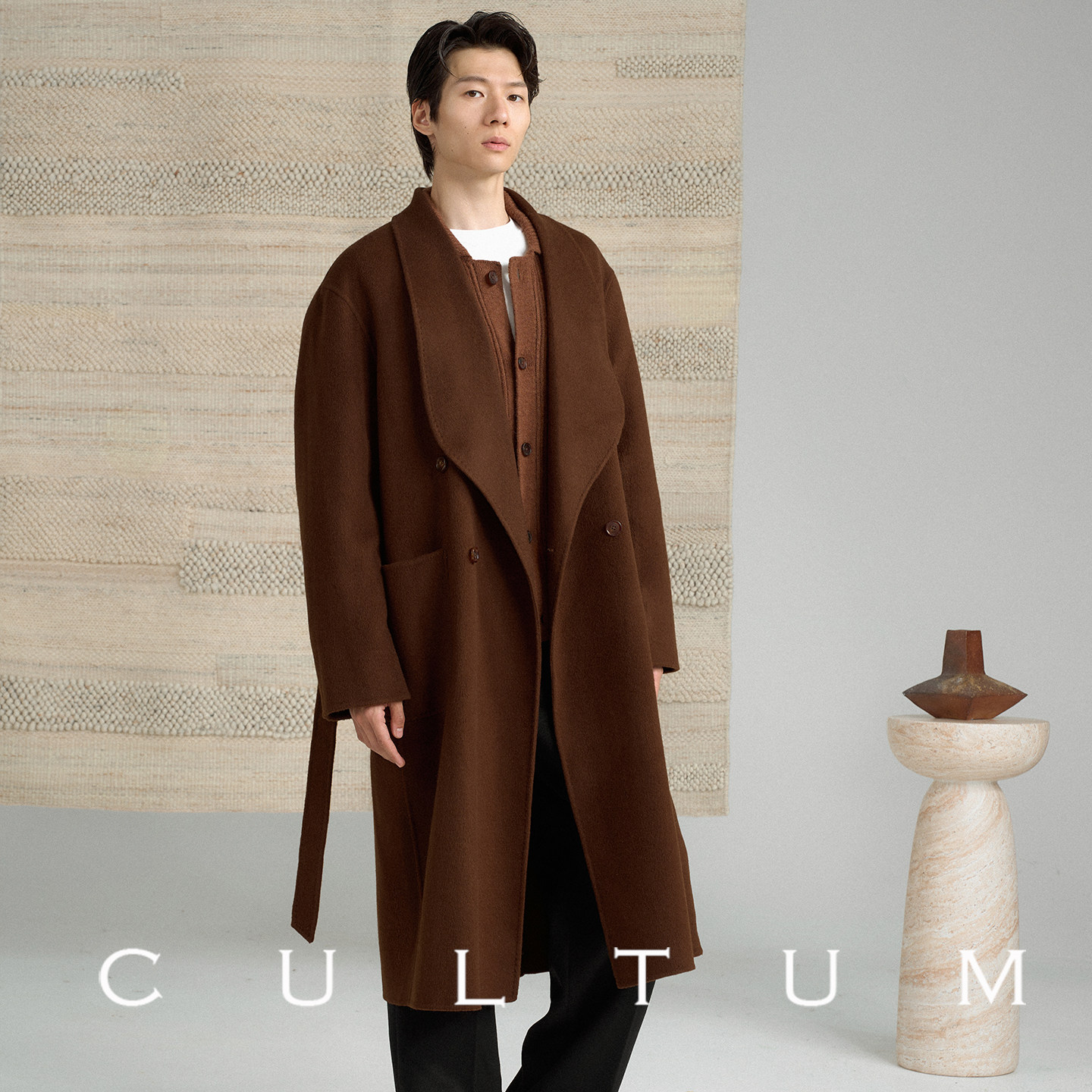 【驼绒羊毛】CULTUM青果领宽松过膝长款双面呢大衣男毛呢外套,淘宝优惠券,粉丝福利购,淘宝优惠卷