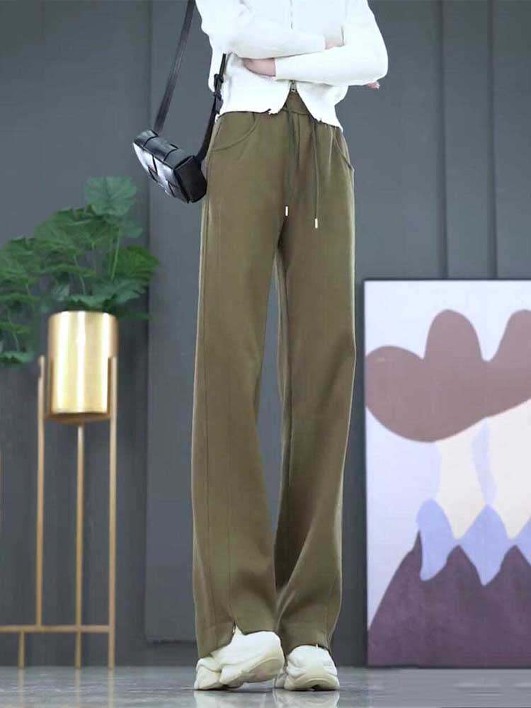 窄版阔腿裤女春秋2023新款休闲女裤高腰显瘦卫裤宽松直筒运动裤子_虎窝淘