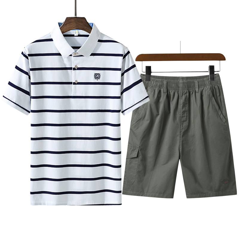 短袖男中年纯棉夏装套装翻领polo衫 百鸿服饰T恤