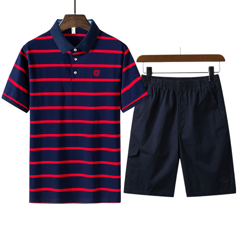 短袖男中年纯棉夏装套装翻领polo衫 百鸿服饰T恤