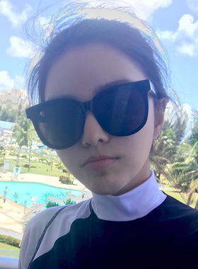 方框韩版白色偏光圆脸周扬青同款