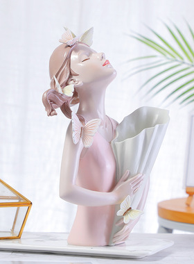 北欧创意蝴蝶女孩花瓶乔迁礼物