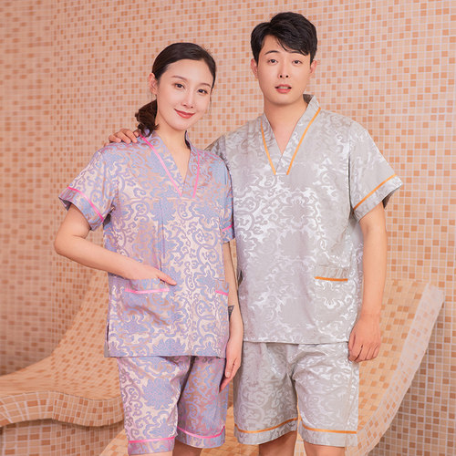 汗蒸服女纯棉男加肥加大桑拿服足疗浴衣酒店浴袍情侣按摩浴服足疗 - 图1