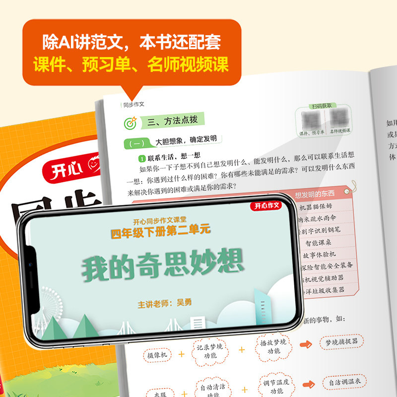 2024新版小学生开心同步作文一二三四五六七八年级上下册语文人教版配思维导图吴勇管建刚视频讲方法五感法写作素材初中同步作文书