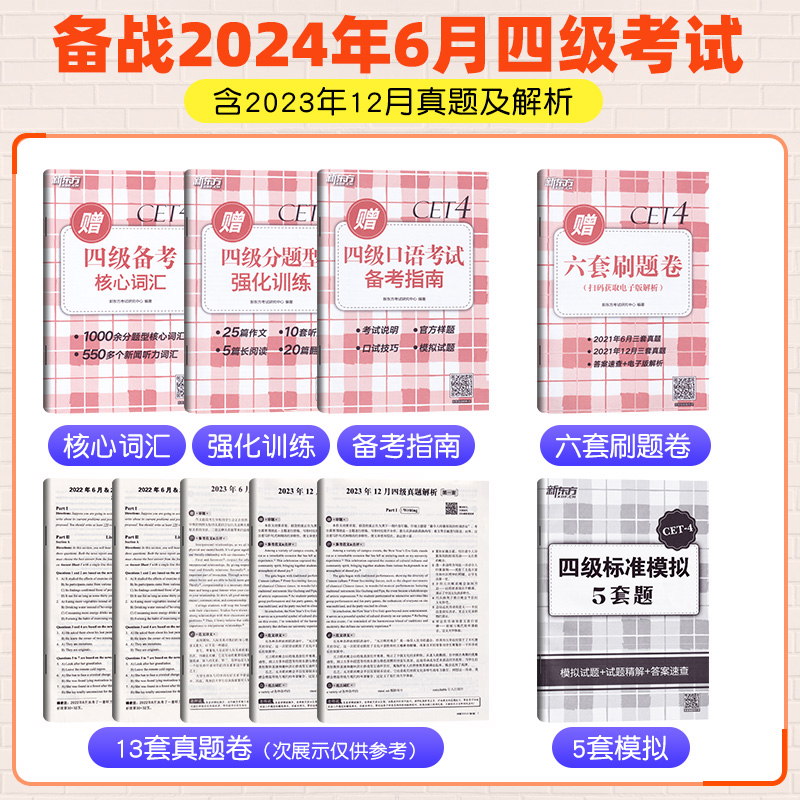 备考2024年6月新东方大学英语四级考试超详解真题+模拟 历年标准试卷解析视频讲解英语4级词汇乱序便携高频单词翻译核心词汇书六级 - 图1