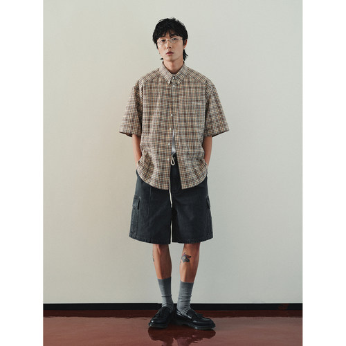 FERMENTEDSHIRT/夏新品色织格纹泡泡纱宽松休闲短袖衬衫复古感 - 图3
