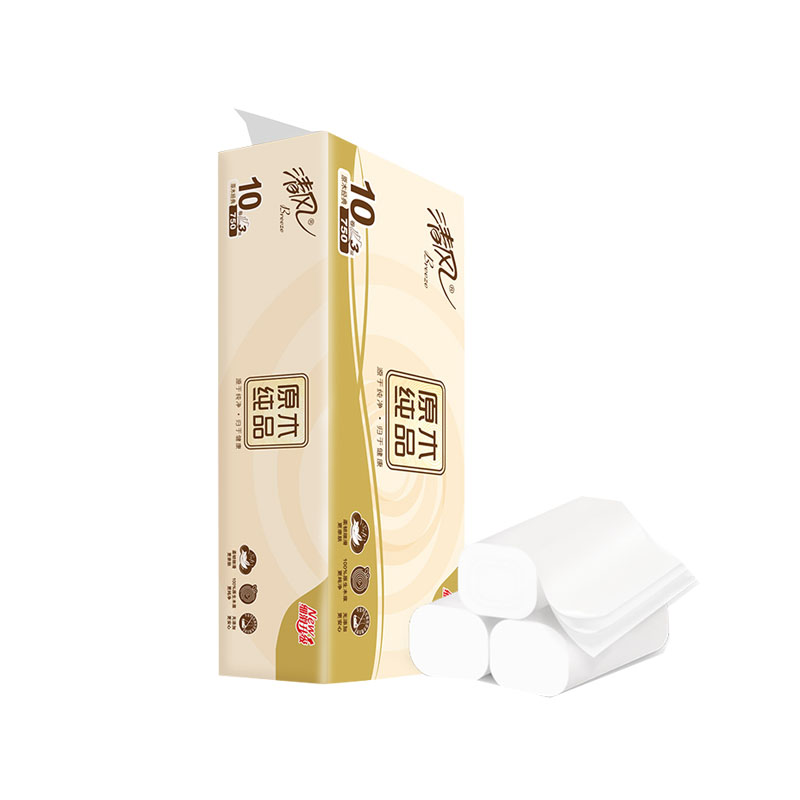 清风原木纯品无芯卷纸整箱4层75g10卷家用卫生纸卷筒纸厕纸实惠装 - 图3