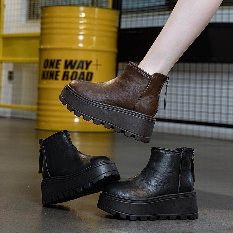 厚底短靴女2025新款秋冬加绒欧货爆款马丁英伦风小个子增高松糕鞋,淘宝优惠券,粉丝福利购,淘宝优惠卷