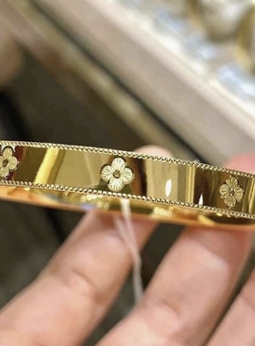 金店同款24K正品幸运四叶草手镯实心万花筒时尚手环送女友不掉色