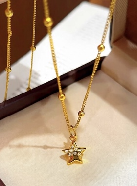 新中式沙金镶钻星星吊坠项链五角星高级感百搭精致轻奢送女友饰品