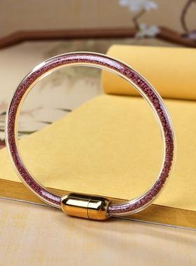 朱砂流沙手镯亚克力太钢本命年红绳男女情侣颗粒手镯