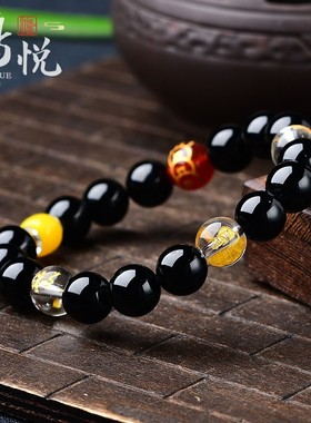猴鼠龙申子辰黑曜石三合佛珠手链