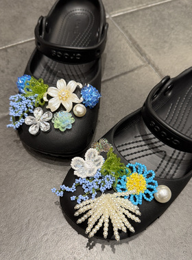 亚马逊繁花蓝藤洞洞鞋鞋花森系蓝调花艺洞洞鞋鞋扣配饰扣跨境批发
