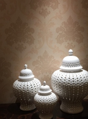 简约现代风白色镂空茶室将军罐