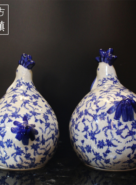 陶瓷生肖鸡茶室博古架样板房软装