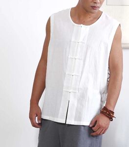 慈缘中国风背心复古新中式手工盘扣男装马甲开衫汉服唐装白色马褂