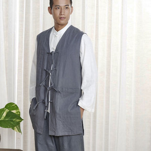 慈缘原创禅修练功打坐居士服汉服男士休闲马甲春夏古风中国风背心