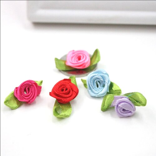 缎带花绸带花涤纶加叶子小玫瑰花服饰装饰不织布手工DIY材料配件 - 图3