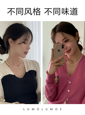 回馈！经典复古百搭气质5-6圆形天然淡水珍珠项链女赫本风锁骨链