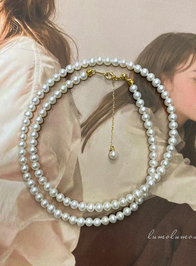 天然正圆强光无暇淡水珍珠项链baby珠轻奢高级感百搭18k金锁骨链