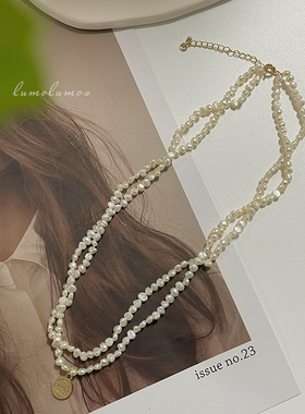 不规则天然小巴洛克淡水珍珠项链ins韩版复古简约双环项链choker