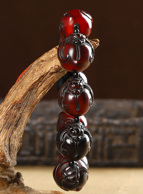 天然精雕蝙蝠福寿把玩手串牦牛角