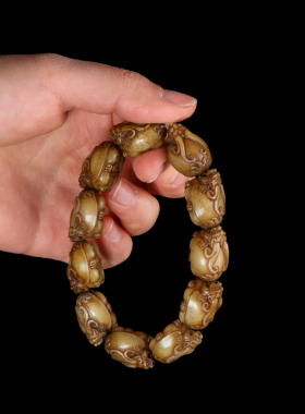 天然藏式骆驼骨雕刻龙龟手串手牌富甲天下手链佛珠文玩饰品