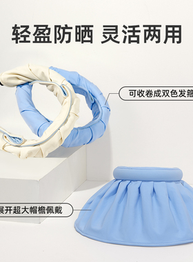 发箍式可折叠黑胶贝壳空顶防晒帽