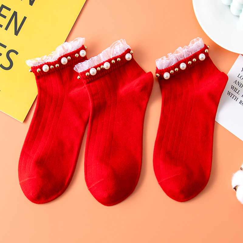 本命年袜子女红色袜子马年新年红袜子女士短袜珍珠袜秋冬过年袜子,淘宝优惠券,粉丝福利购,淘宝优惠卷